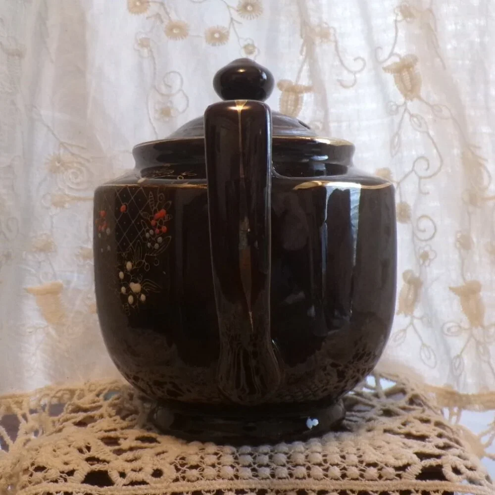 🍵 Vintage 1950s Hand‑Painted Teapot  Made in Japan  Redware Floral